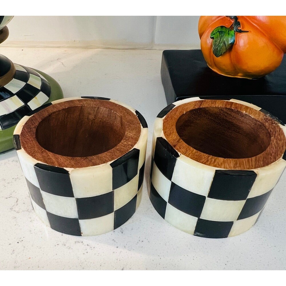 MacKenzie-Childs Courtly Check Wooden Napkin Rings Set of 2